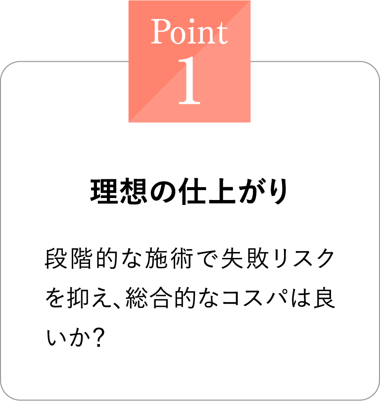Point1 理想の仕上がり 段階的な施術で失敗リスクを抑え、総合的なコスパは良いか？
